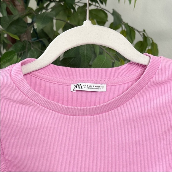 ZARA Ribbed Ruffle Top Pink Size S - Picture 5 of 6